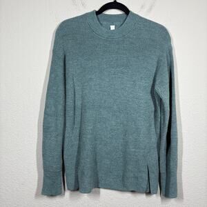 Lululemon 4 Crew Neck Sweater Green Merino Wool Cotton Blend Ribbed Long Sleeves